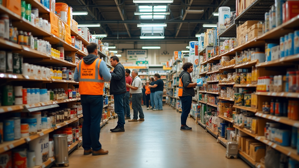 Espace outillage professionnel avec étagères organisées et outils étiquetés
