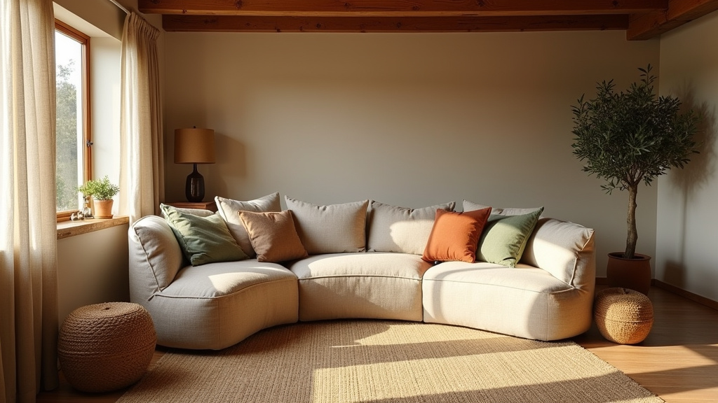 Chambre à coucher avec mobilier en bois et décoration naturelle