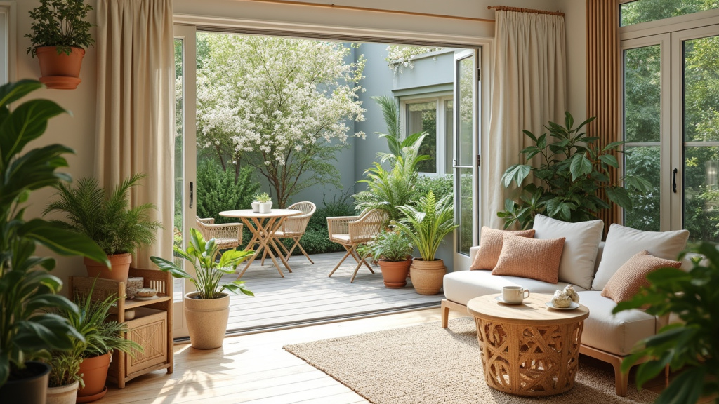 Aménagement de balcon avec mobilier de jardin et éclairage extérieur
