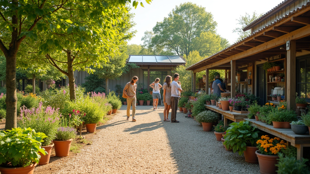Vue aérienne d'un jardin bien aménagé avec divers éléments végétaux et décoratifs