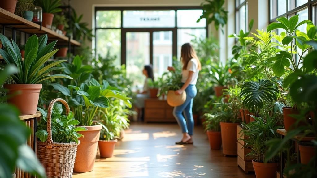 Client consultant un expert en jardinerie pour des conseils sur l'entretien d'une plante tropicale