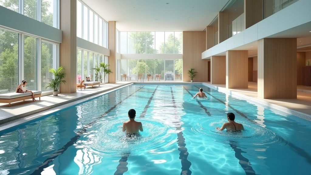 Vue plongeante sur les deux bassins de la piscine Marjorie Gestring