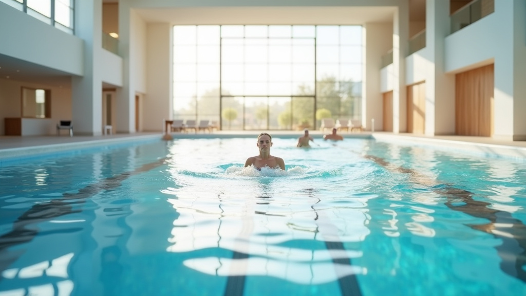 Façade de la piscine Marjorie Gestring à Paris, bâtiment moderne avec entrée principale et enseigne