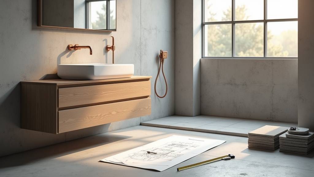 Salle de bain rénovée avec décoration moderne et éclairage LED intégré