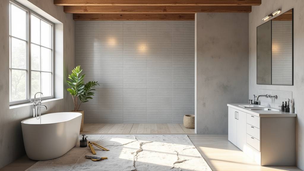 Rénovation de salle de bain moderne avec douche à l'italienne et meuble vasque dans un espace contemporain