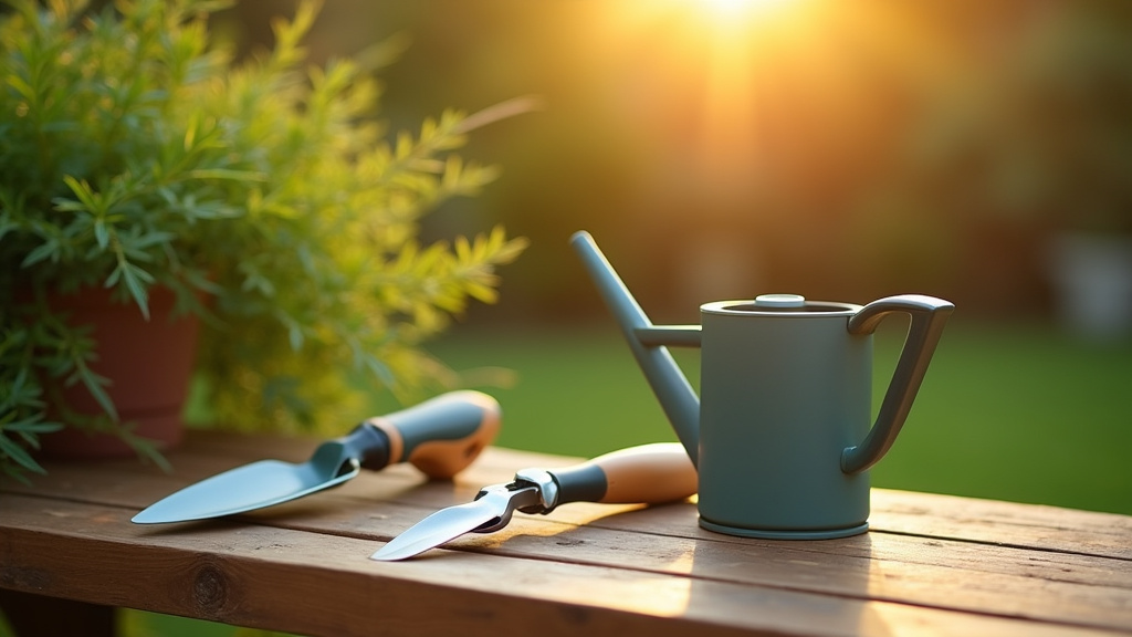 Jardinier utilisant des outils de jardinage modernes dans un potager bien entretenu