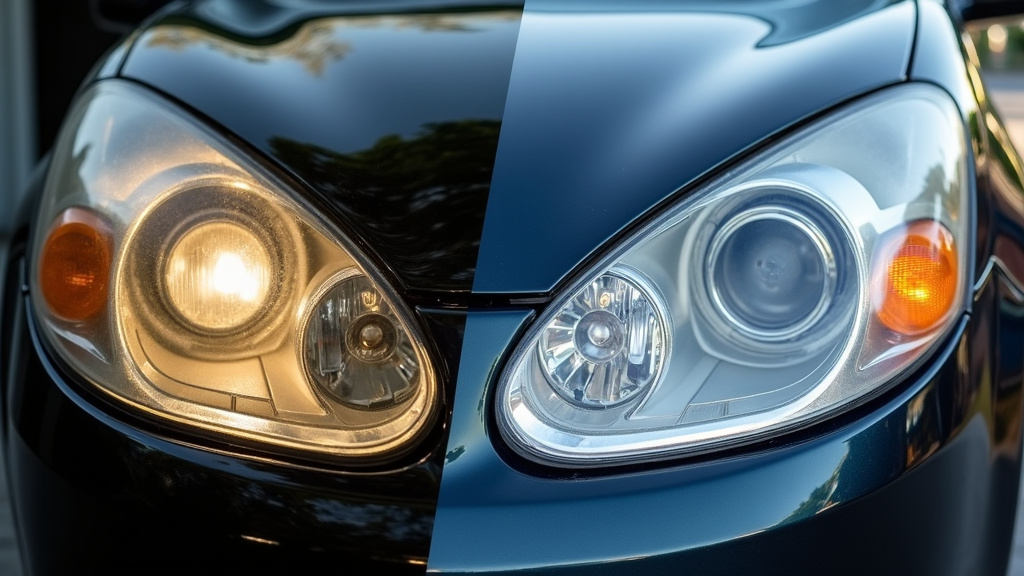 Phares de voiture anciens jaunis comparés à des phares rénovés brillants